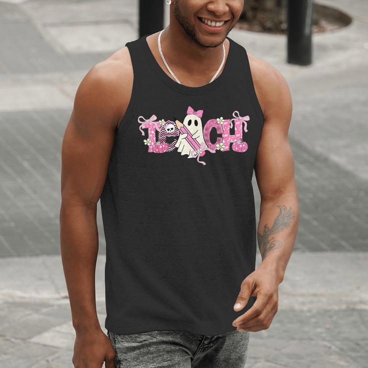 Pink Ghost Teach Halloween Teacher In Spooky Season Men Tank Top, funny gift Pink Ghost Teach Halloween Teacher In Spooky Season Men Tank Top, funny gift