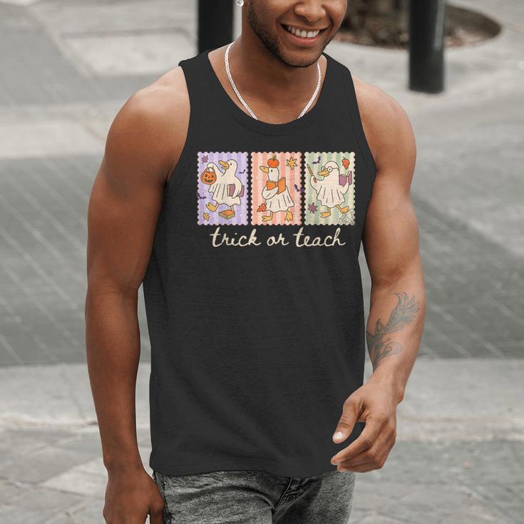 Preppy Goose Teacher Trick Or Teach Halloween Teacher Goose Men Tank Top, funny gift Preppy Goose Teacher Trick Or Teach Halloween Teacher Goose Men Tank Top, funny gift