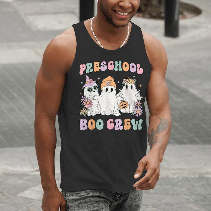 Preschool Boo Crew Groovy Halloween Floral Ghost Teacher Men Women Kids Men Tank Top, Groovy Teacher Tank Tops, funny gift