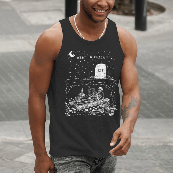 Read In Peace Skeleton Halloween Book Reading Spooky Teacher Men Tank Top, funny gift Read In Peace Skeleton Halloween Book Reading Spooky Teacher Men Tank Top, funny gift