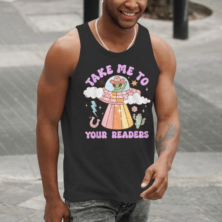 Take Me To Your Readers Alien Teacher Halloween Literacy Men Tank Top, funny gift