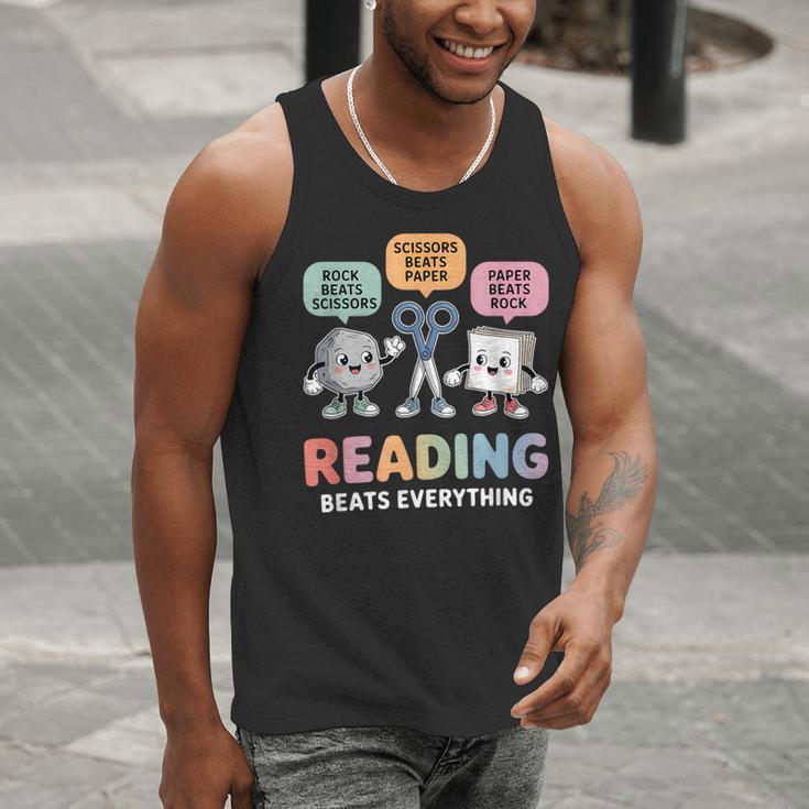 Reading Beats Everything Teacher Rock Paper Scissors Men Tank Top, funny gift Reading Beats Everything Teacher Rock Paper Scissors Men Tank Top, funny gift
