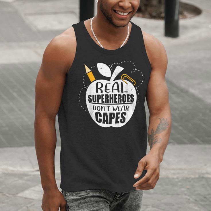 Real Superheroes Wear No Capes Teacher Design Teach Men Tank Top, funny gift