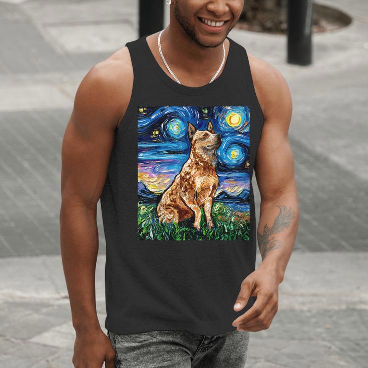 Red Heeler Starry Night Cattle Dog Colorful Art By Aja For Men Women Girls Kids Men Tank Top, funny gift