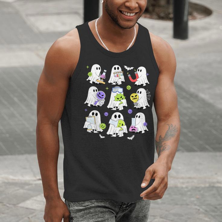Retro Halloween Science Teacher Ghost Laboratory Teacher Men Tank Top, Science Teacher Tank Tops, funny gift