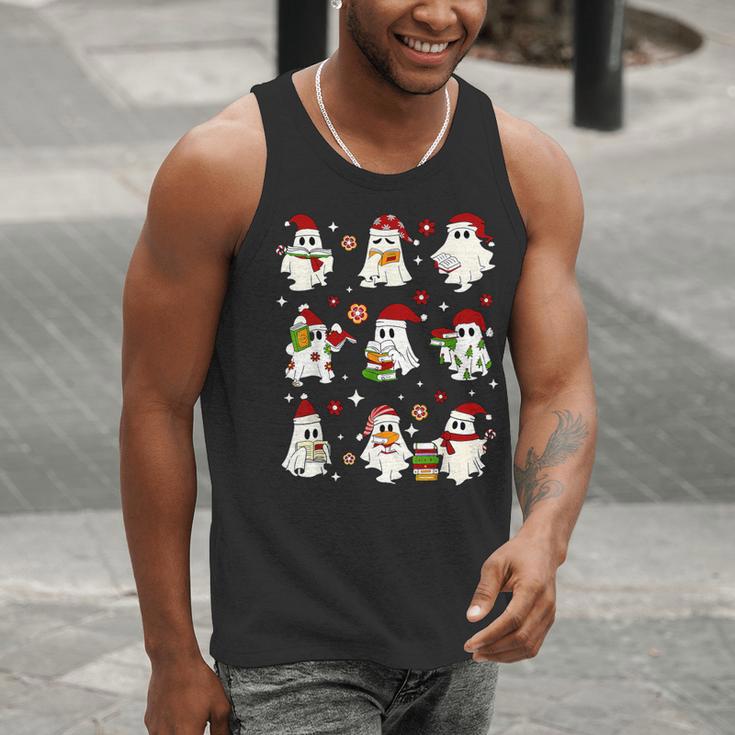Santa Ghost Reading Books Christmas Library Teacher Men Tank Top, funny gift Santa Ghost Reading Books Christmas Library Teacher Men Tank Top, funny gift