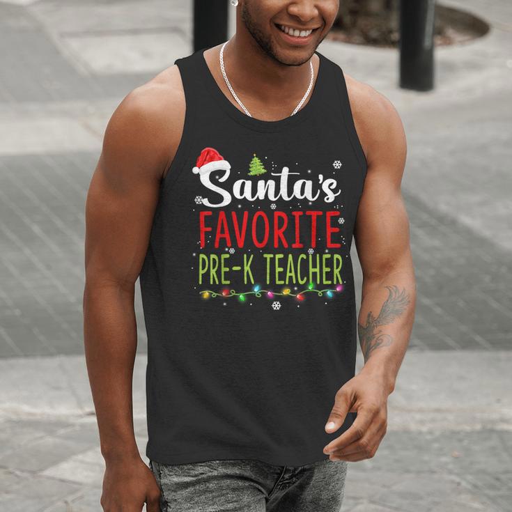 Santa's Favorite Pre-K Teacher Christmas Santa Hat Lights For Men Women Kids Men Tank Top, funny gift