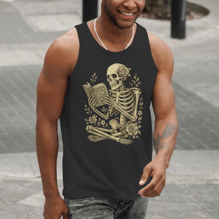 Skeleton Book Floral Skull Halloween Teacher Costume Men Tank Top, funny gift