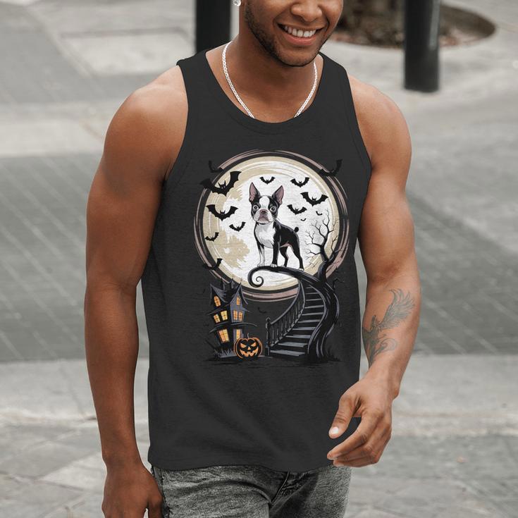 Spooky Halloween Moon Boston Terrier Boston Bull Bostie Men Tank Top, Boston Terrier Halloween Tank Tops, funny gift