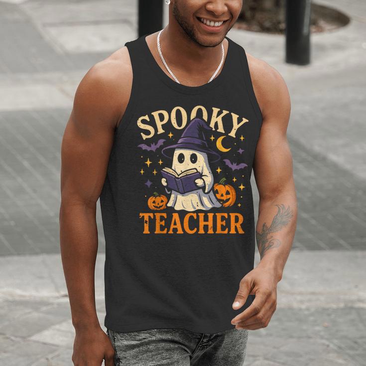 Spooky Teacher Halloween Cute Ghost Pumpkin Reading Women Men Tank Top, funny gift