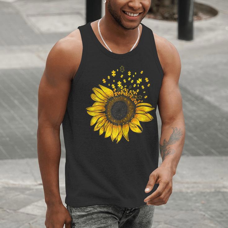 Sunflower Puzzle Pieces Autism Awareness For Mom Teacher For Women Men Tank Top, funny gift