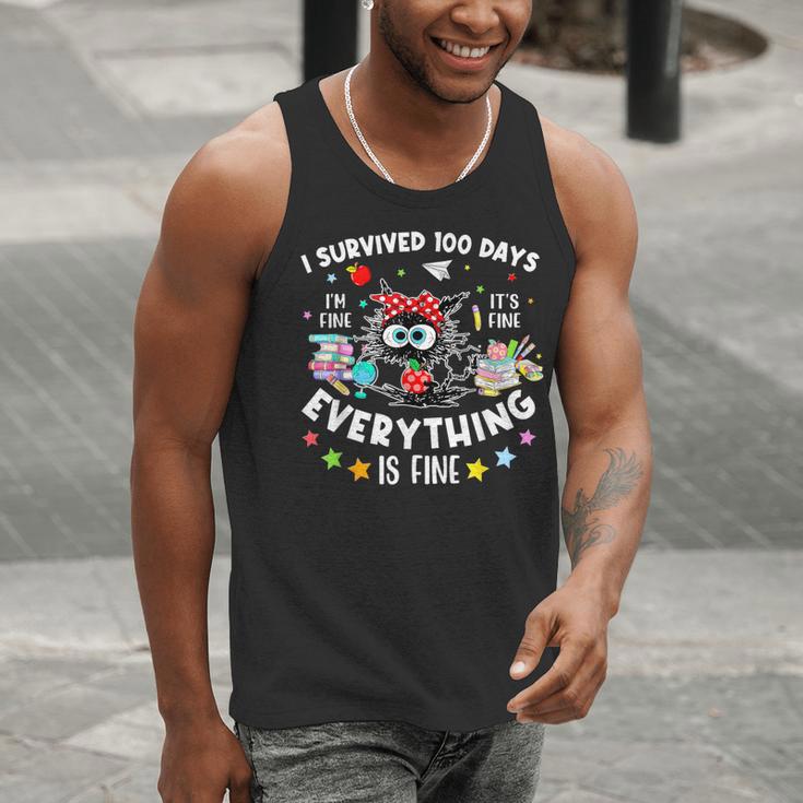 I Survived 100 Days Of School Teacher Kids Cat Lover Men Tank Top, funny gift