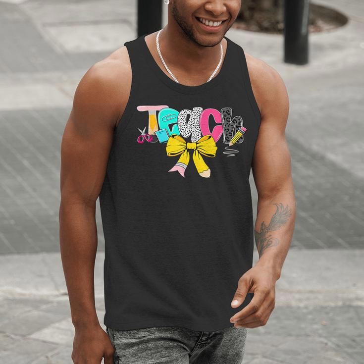 Teach Coquette Bow Teacher Back To School Happy First Day Men Tank Top, funny gift Teach Coquette Bow Teacher Back To School Happy First Day Men Tank Top, funny gift
