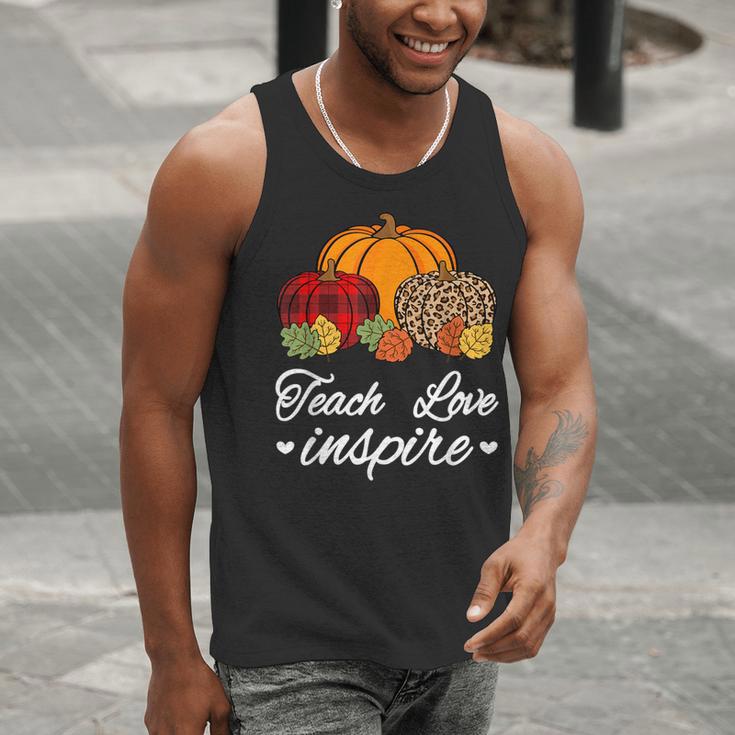 Teach Love Inspire Autumn Fall Plaid Leopard Pumpkin Teacher For Men Women Kids Men Tank Top, funny gift