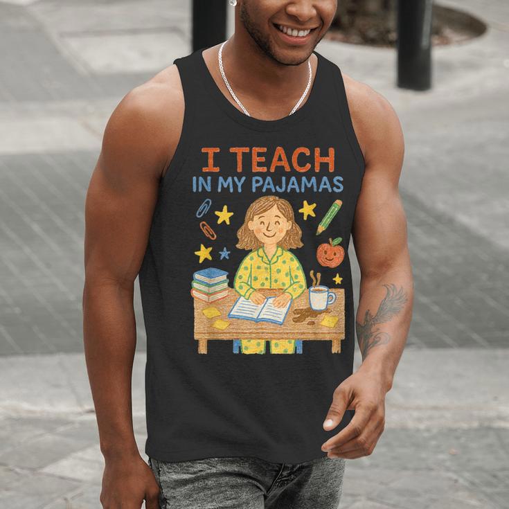 I Teach In My Pajamas Crayon Home School Teacher PJs Men Tank Top, funny gift