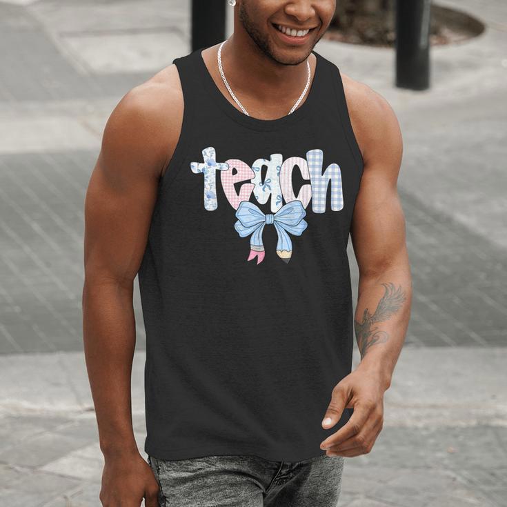 Teach Teacher Coquette Bow Pencil Back To School First Day Men Tank Top, funny gift