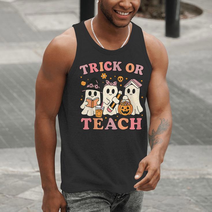 Teacher Halloween Trick Or Teach Cute Ghost Coffee Pumpkins Men Tank Top, funny gift