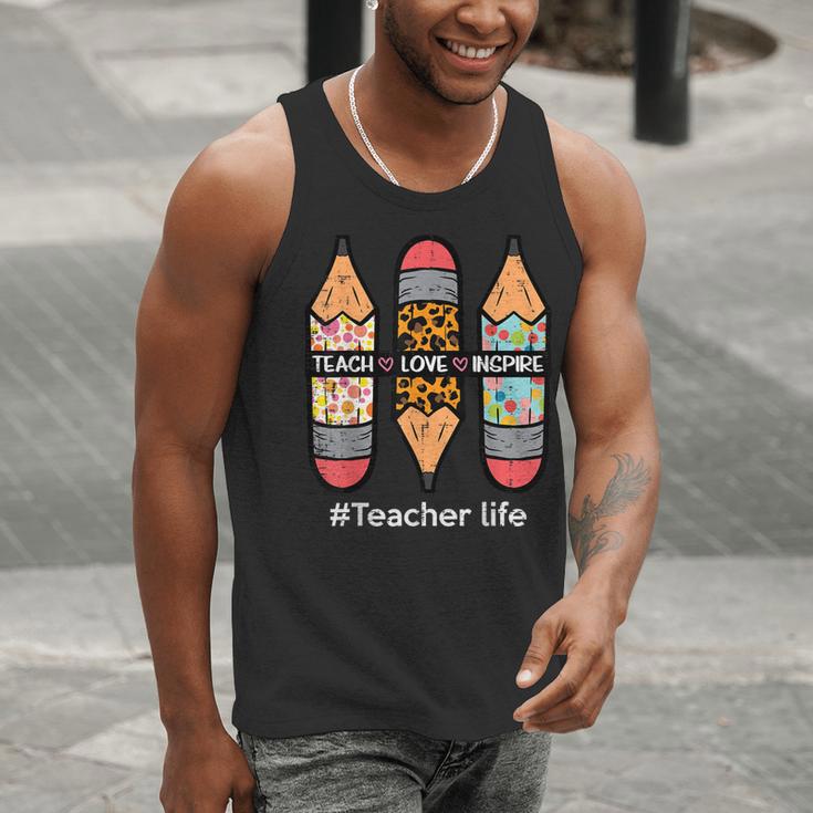 Teacher Life Teach Love Inspire Pencils Inspirational Women Men Tank Top, funny gift