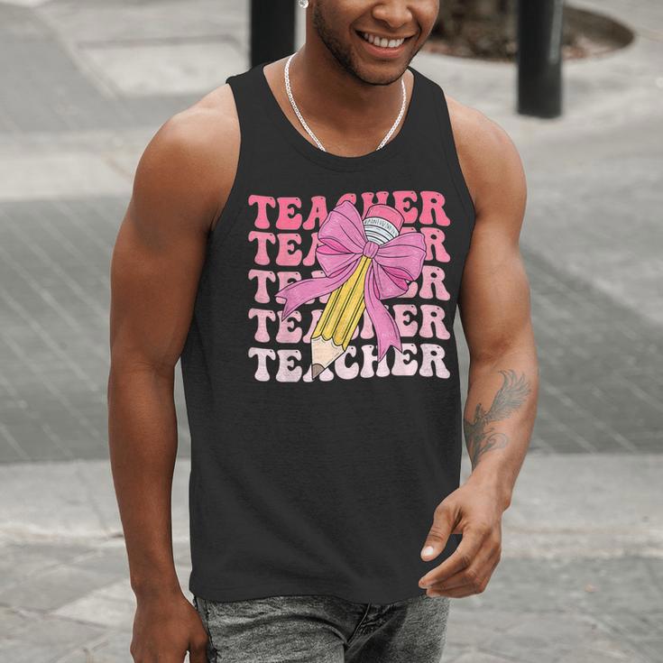 Teacher Pencil Back To School Groovy Pink Teacher First Day Men Tank Top, Groovy Teacher Tank Tops, funny gift