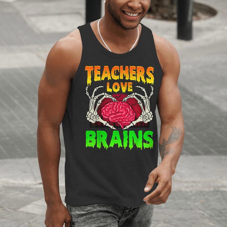 Teacher Teachers Love Brains Skeleton Hand Heart Halloween Men Tank Top, funny gift