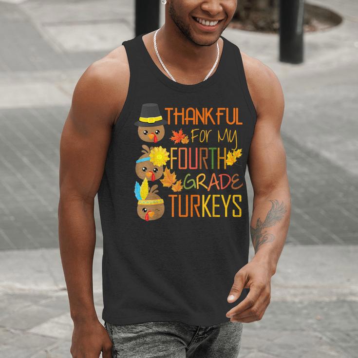 Thankful For My 4th Grade Turkey Thanksgiving Turkey Teacher Men Tank Top, 4th Grade Teacher Tank Tops, funny gift