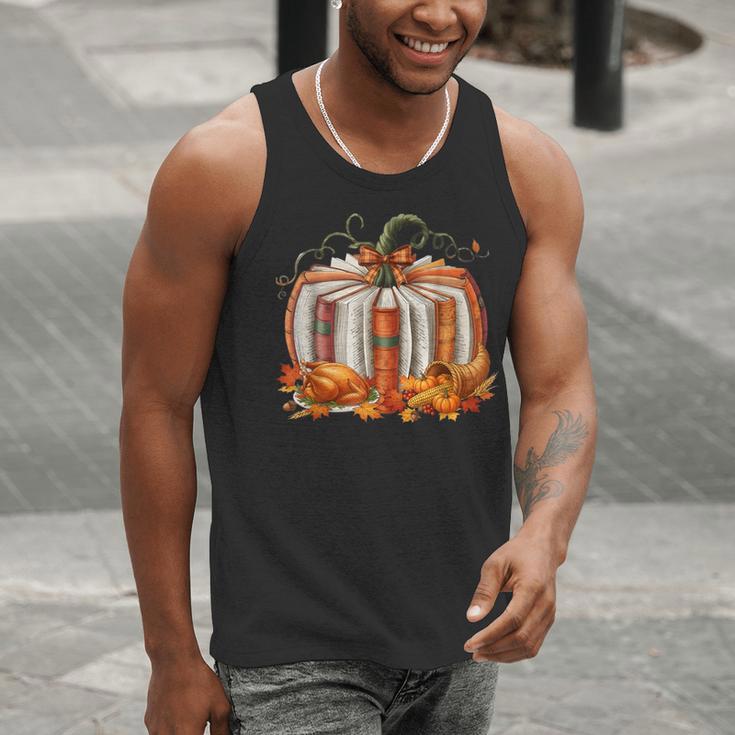 Thanksgiving Book Pumpkin Reading Teachers Fall Lovers Boys Men Tank Top, funny gift