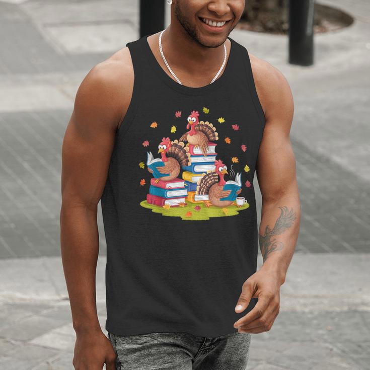 Turkey Reading Books Fall Season Thanksgiving Teacher Book Men Tank Top, funny gift Turkey Reading Books Fall Season Thanksgiving Teacher Book Men Tank Top, funny gift