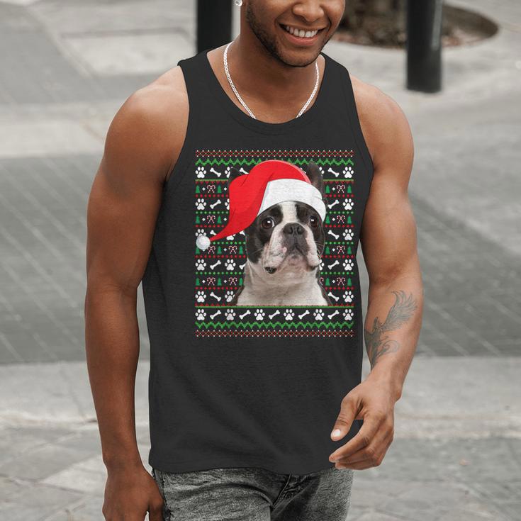 Ugly Xmas Sweater Santa Boston Terrier Dog Christmas For Men Women Kids Men Tank Top, Boston Terrier Christmas Tank Tops, funny gift