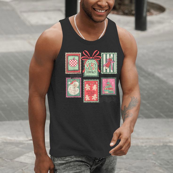 Vintage Preppy Very Merry Teacher Santa Stamps Christmas Men Tank Top, funny gift Vintage Preppy Very Merry Teacher Santa Stamps Christmas Men Tank Top, funny gift
