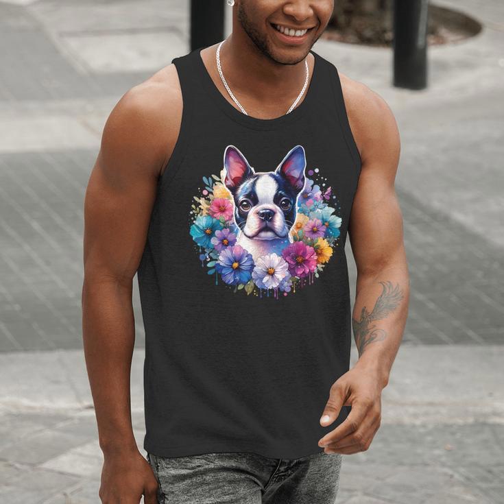 Watercolor Floral Boston Terrier Mama Dog Lover Mother's Day Men Tank Top, funny gift