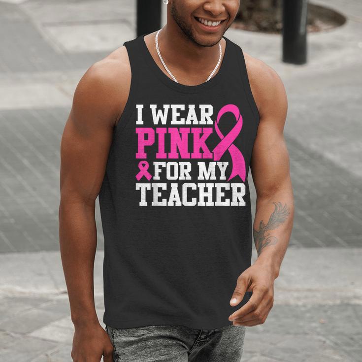 I Wear Pink For My Teacher Breast Cancer Awareness Men Tank Top, funny gift