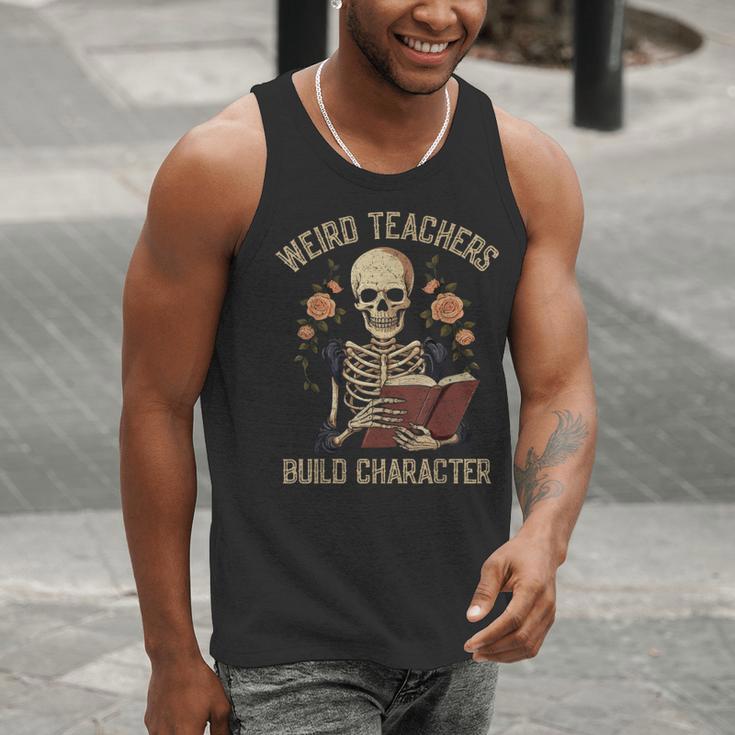 Weird Teachers Build Character Skeleton Book Halloween Women Men Tank Top, funny gift