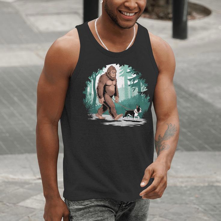 Whimsical Forest Adventures Sasquatch Bigfoot Walking Boston Terrier Dog Lovers Men Tank Top, funny gift