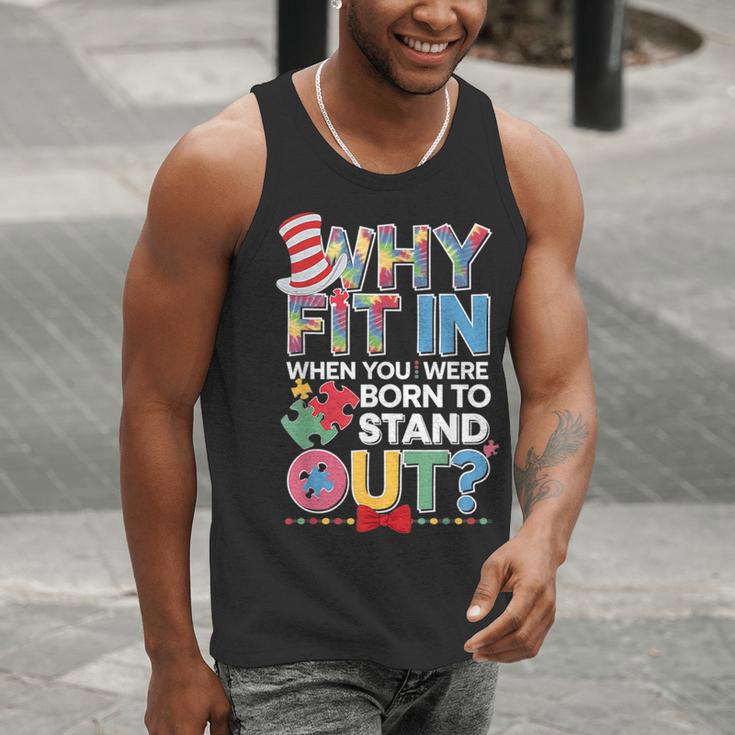 Why Fit In Doctor Teacher Cat In Hat Cool Autism Awareness Men Women Kids Men Tank Top, funny gift