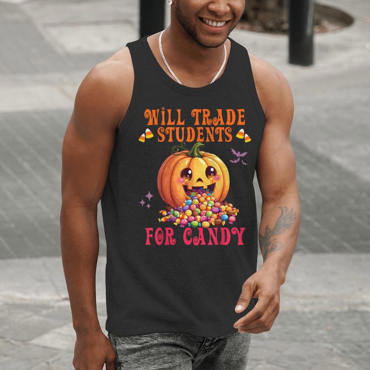 Will Trade Students For Candy Teacher Cute Halloween Pumpkin Men Tank Top, funny gift Will Trade Students For Candy Teacher Cute Halloween Pumpkin Men Tank Top, funny gift