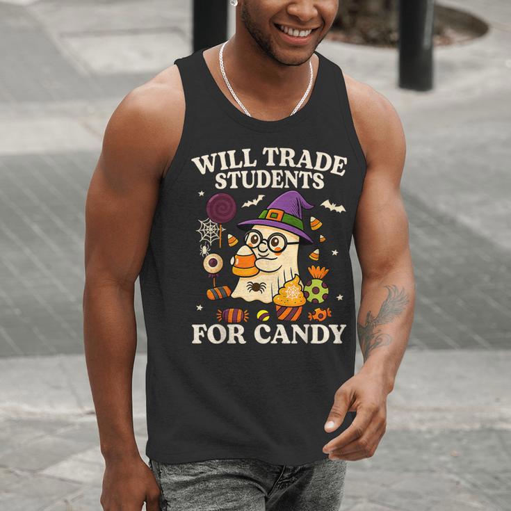 Will Trade Students For Candy Teacher Ghost Halloween Men Tank Top, funny gift Will Trade Students For Candy Teacher Ghost Halloween Men Tank Top, funny gift