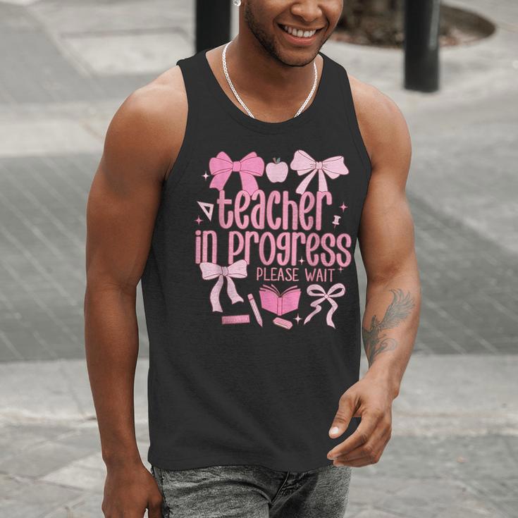 Women Teacher In Progress Coquette Pink Bow Future Teacher Men Tank Top, Future Teacher Tank Tops, funny gift