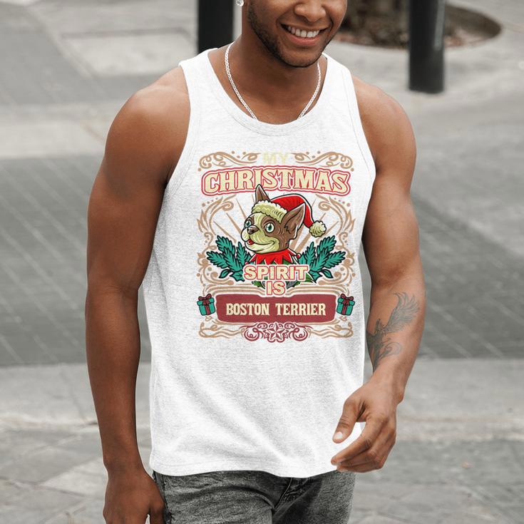Boston Terrier My Christmas Spirit Dog Santa Claus X-Mas Men Tank Top, Boston Terrier Christmas Tank Tops, funny gift