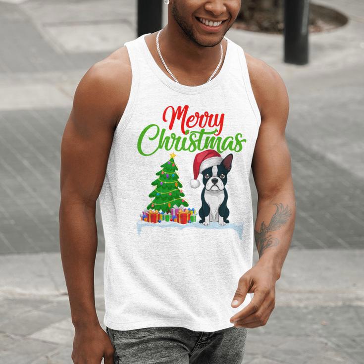 Boston Terrier Christmas Tree Lights Xmas Dog Lover Men Tank Top, Boston Terrier Christmas Tank Tops, funny gift