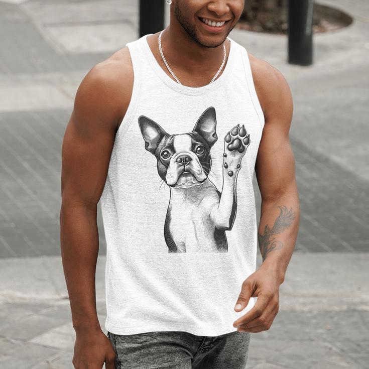 Boston Terrier Dog Raising Paw Idea Men Women Men Tank Top, funny gift