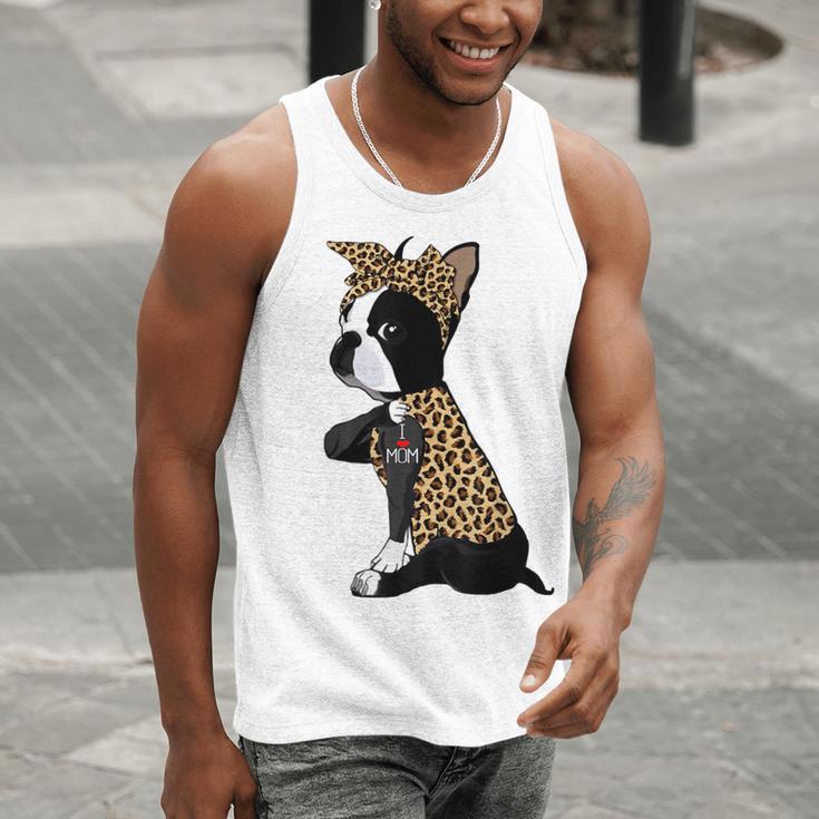 Boston Terrier Lover I Love Mom Tattoo Leopard Men Tank Top, Boston Terrier Mom Tank Tops, funny gift