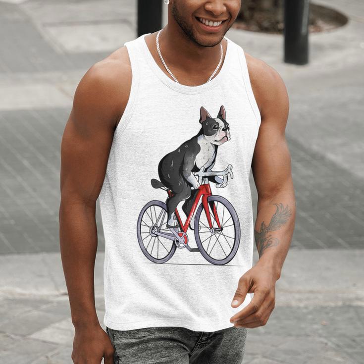 Boston Terrier Riding Bicycle Cute Bostie Biker Raglan Baseball Tee Men Tank Top, Boston Terrier Riding Tank Tops, funny gift