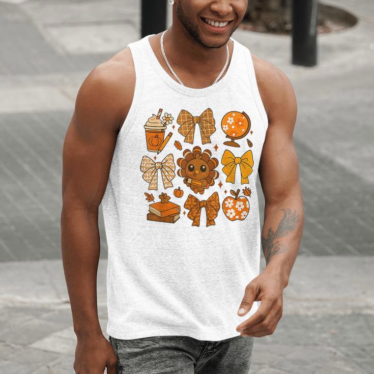 Coquette Teach Teacher Bows Thanksgiving Turkey Fall Autumn Men Tank Top, funny gift