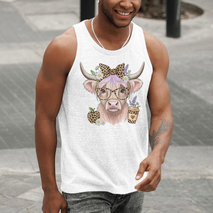 Cute Floral Highland Cow Back To School For Women Teacher Men Tank Top, funny gift