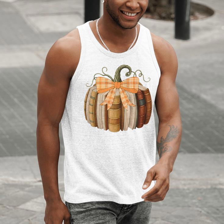 Fall Book Pumpkin Halloween Teacher Librarian Thanksgiving Men Tank Top, funny gift
