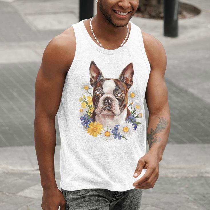 Floral Boston Terrier Men Tank Top, funny gift