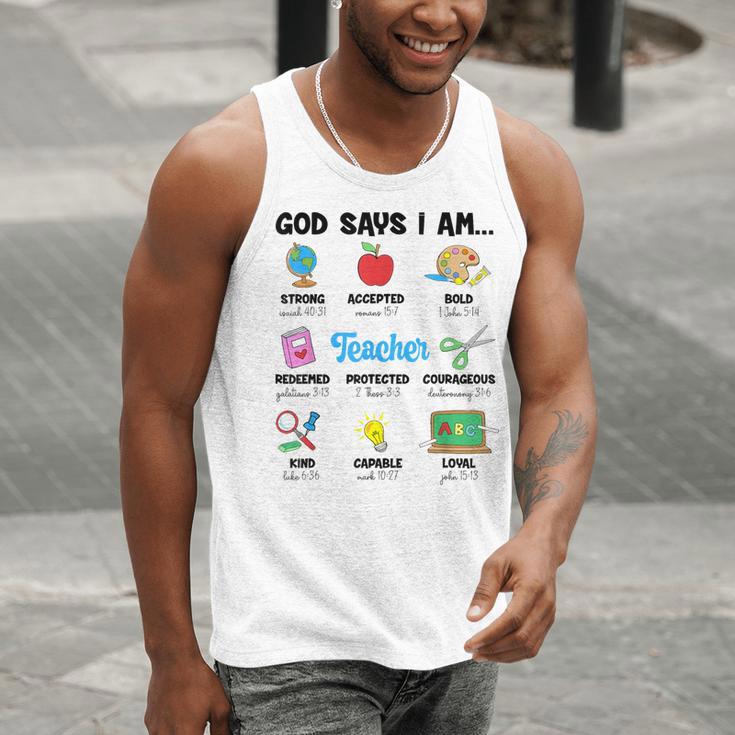God Says Im Teacher Christian Back To School Religious Men Tank Top, funny gift