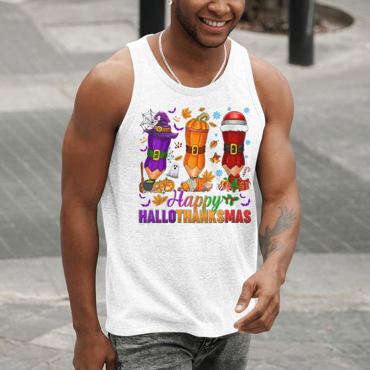 Happy Hallothanksmas Halloween Thanksgiving Pencils Teachers Men Tank Top, funny gift Happy Hallothanksmas Halloween Thanksgiving Pencils Teachers Men Tank Top, funny gift