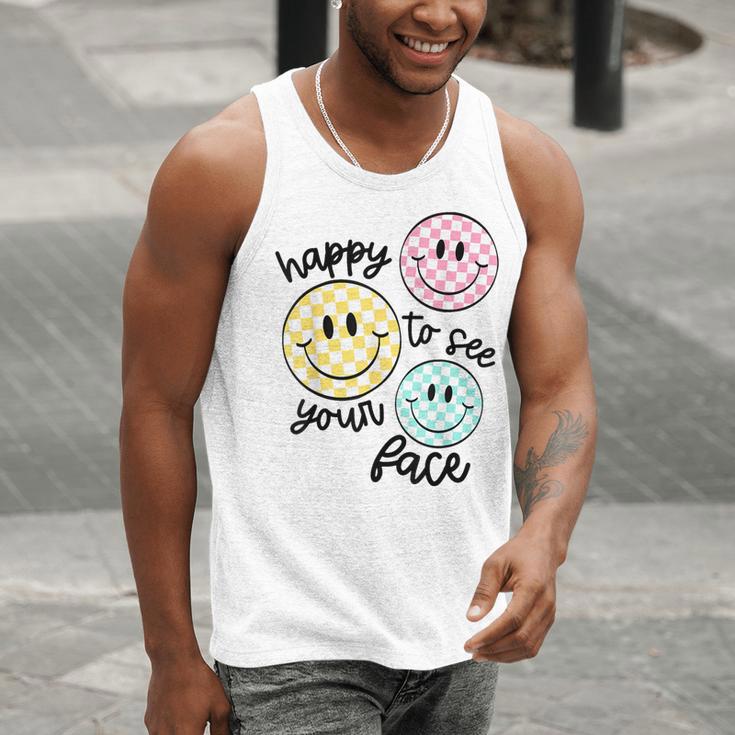 Happy To See Your Face Smile Face Teacher Back To School Men Tank Top, funny gift