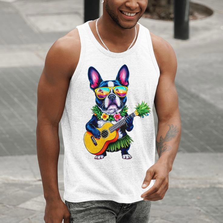 Hawaiian Boston Terrier & Pineapple Ukulele Summer Vacation Men Tank Top, funny gift